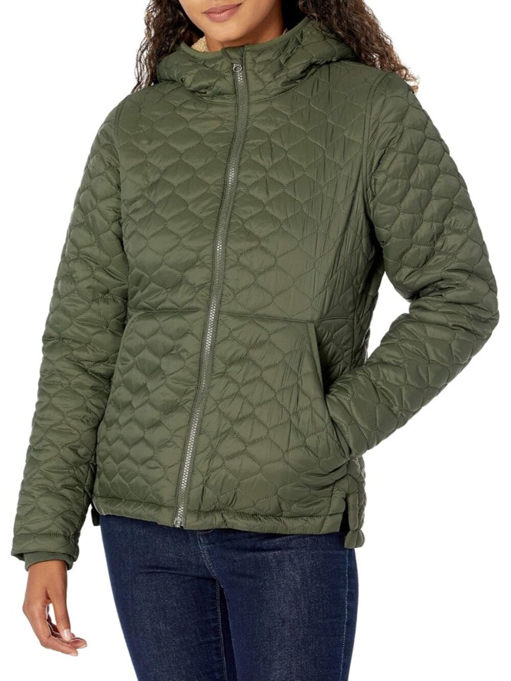 Women's Lightweight Quilted Full-Zip Water-Resistant Fleece Sherpa-Lined Hooded